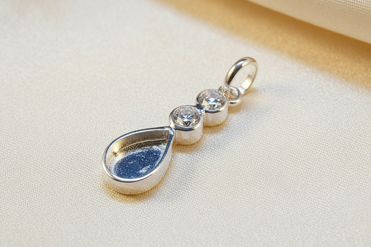 Silver Tear Drop Pendant WIth CZ