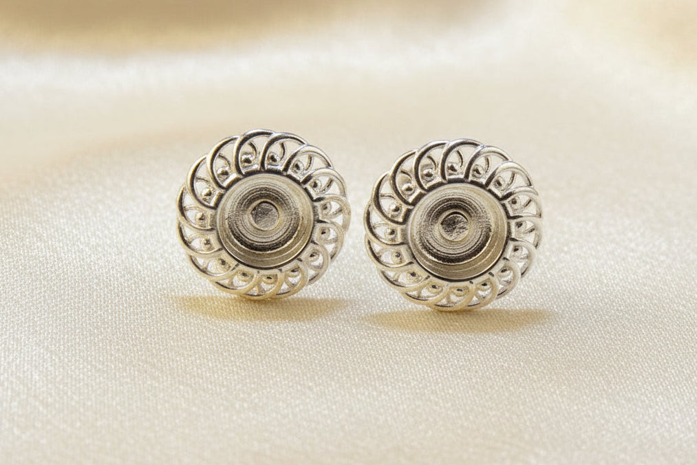 Silver Fillagree Style Stud for 6mm