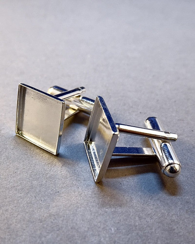Solid Silver Cufflink For 12mm Square Suitable For Resin