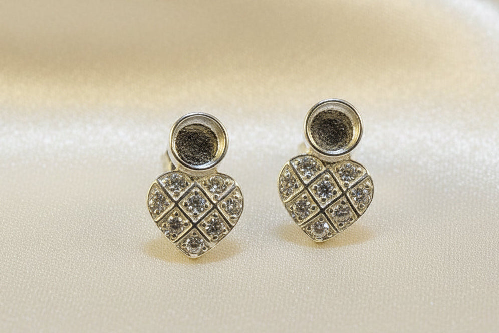 Silver Stud Earring with a cz Heart with 4mm Setting Area