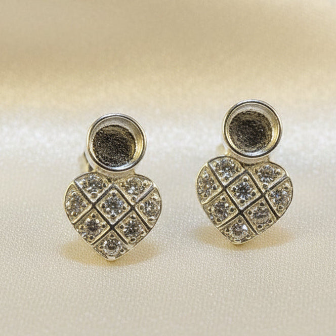 Silver Stud Earring with a cz Heart with 4mm Setting Area