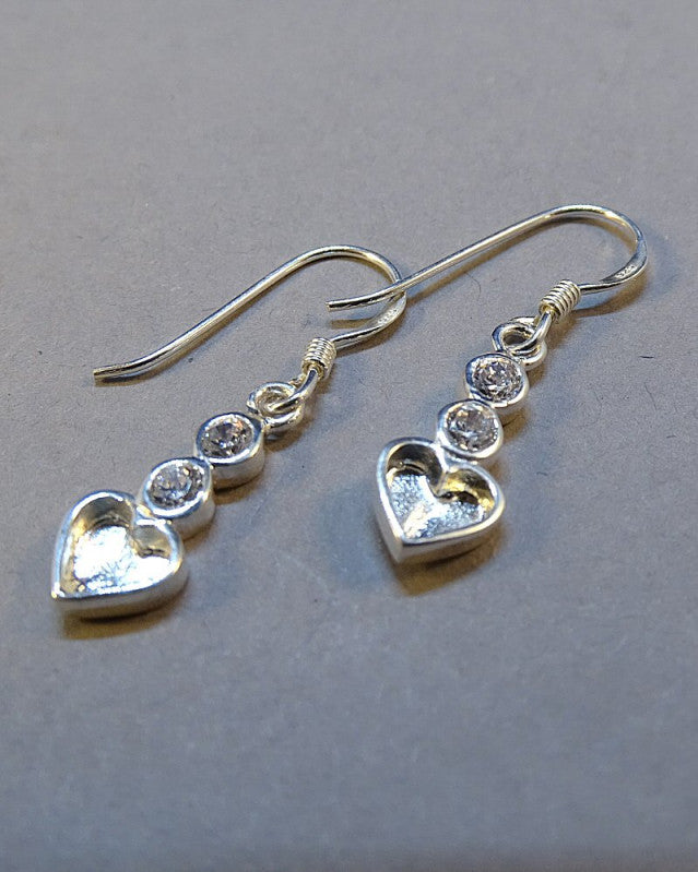 Stunning Silver Drop Heart & cz Earrings