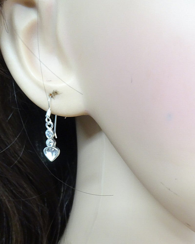 Stunning Solid Silver Drop Heart & cz Earrings