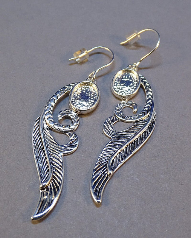 Silver Antique Finish Drop Earrings For Setting 8x6 Stone