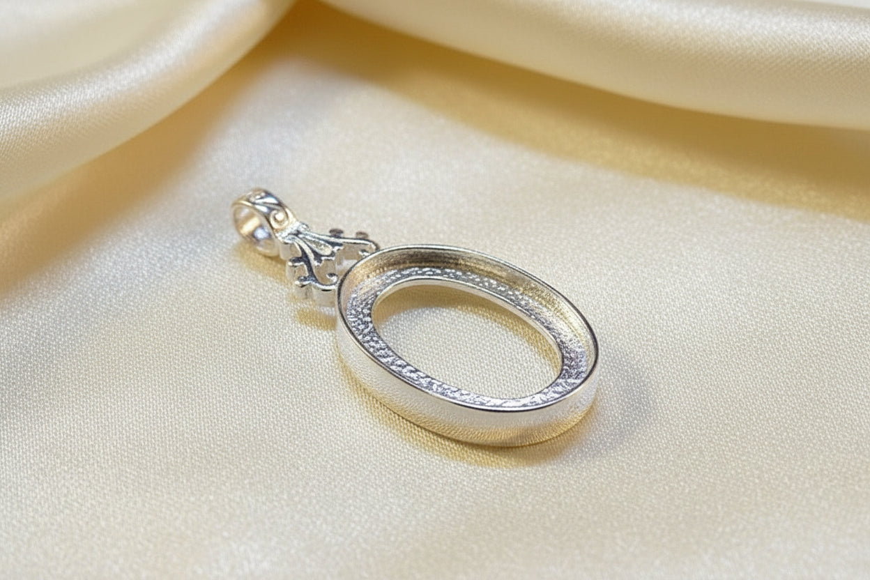Silver Double Sided Pendant Bezel for Cabochons