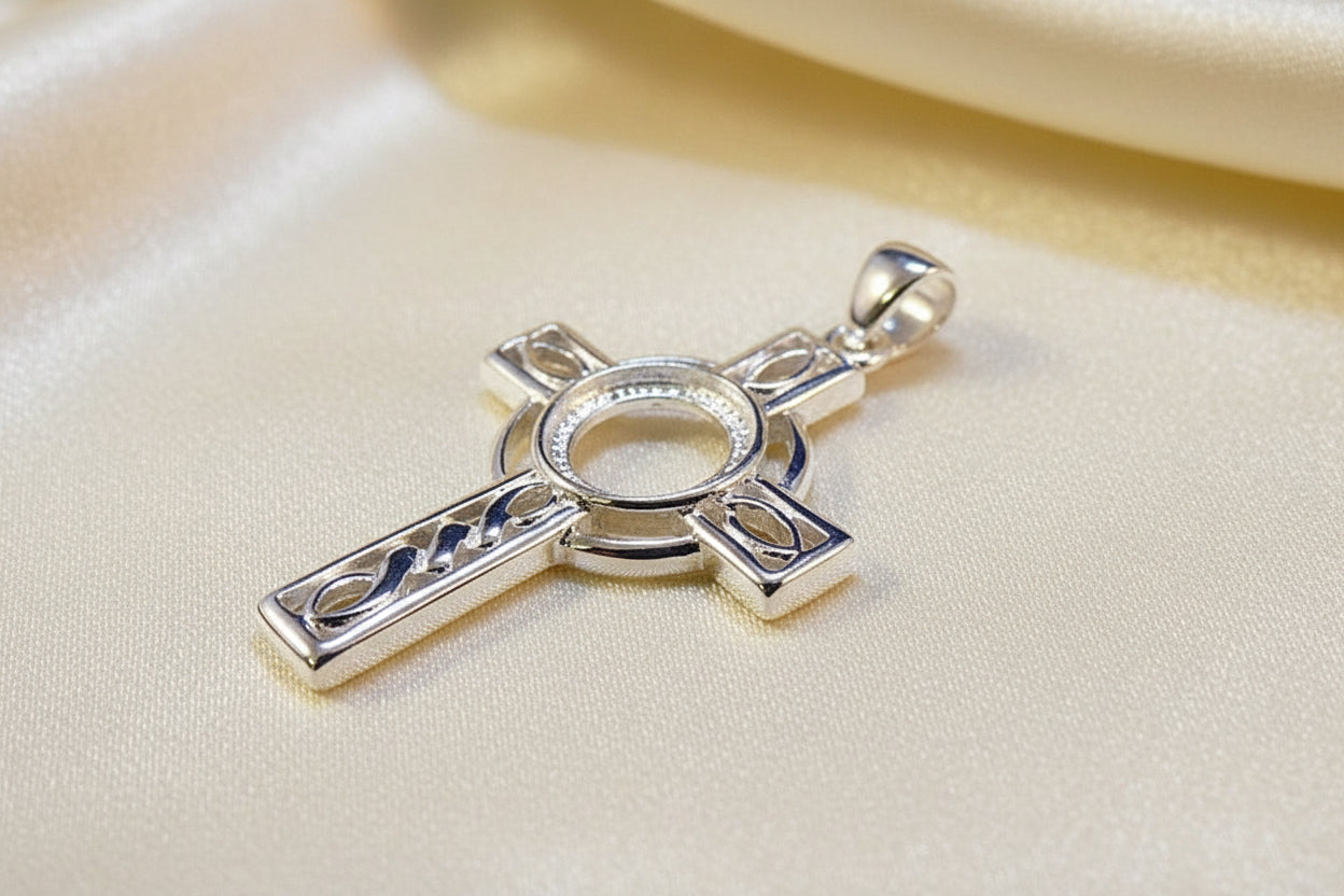 Silver celtic Cross Cabochon Setting For 8mm Stone