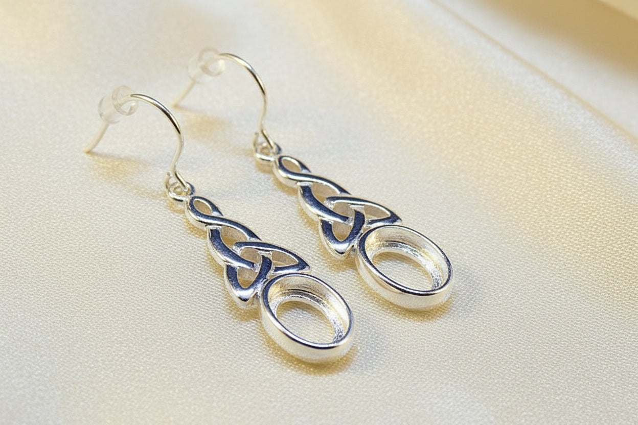 Celtic Silver Drop Earrings Mountings For 7x5 Cabochon