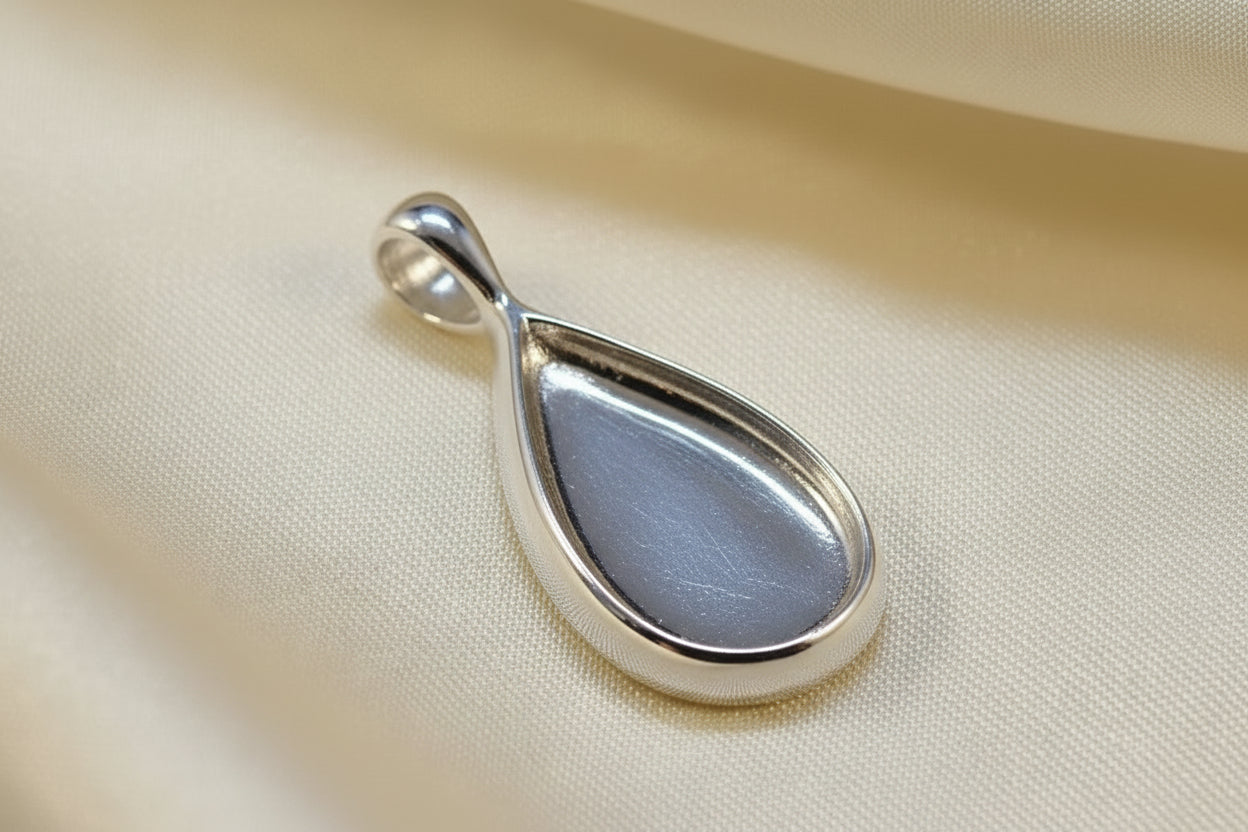 Pear Shaped Unset Silver Pendant For 12x20 Resin Or Gemstone