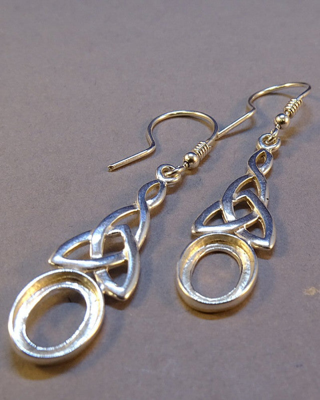 Silver Celtic Drop Earring Mounts For 10x8 Cabochon