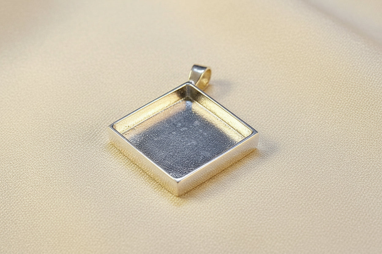Silver Square Pendant Mount For Resin Or 14.5mm Stone