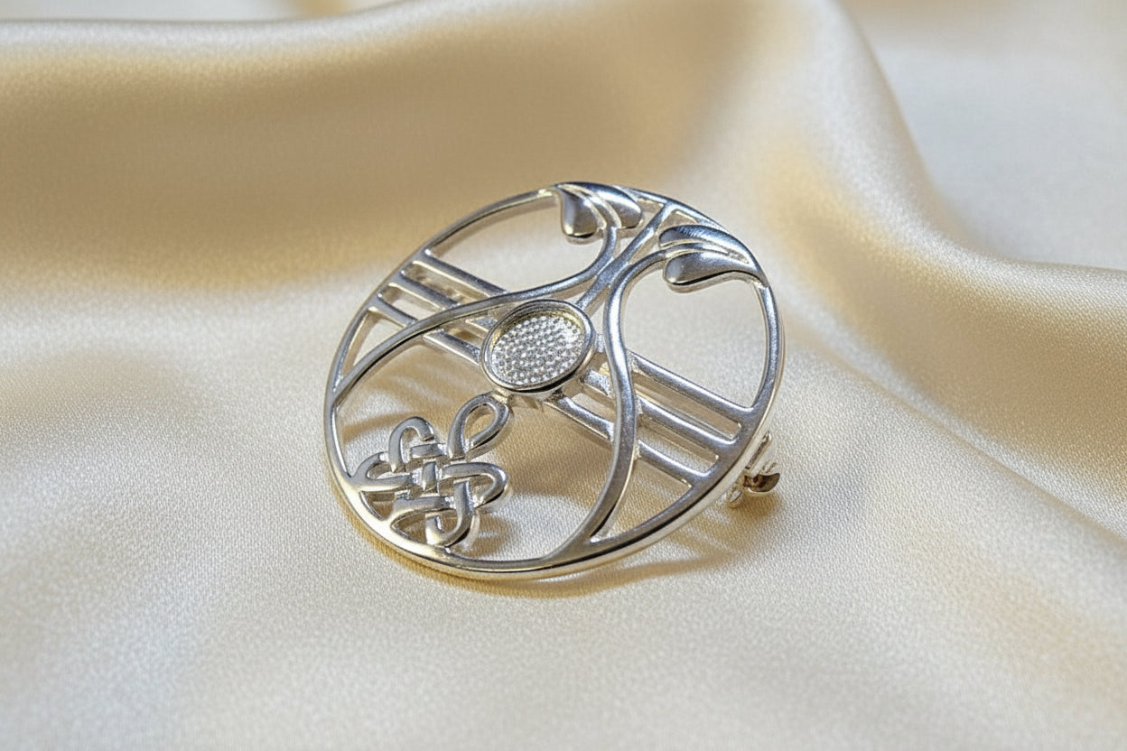 Silver Fancy Brooch With Setting Bezel For 6mm Stone