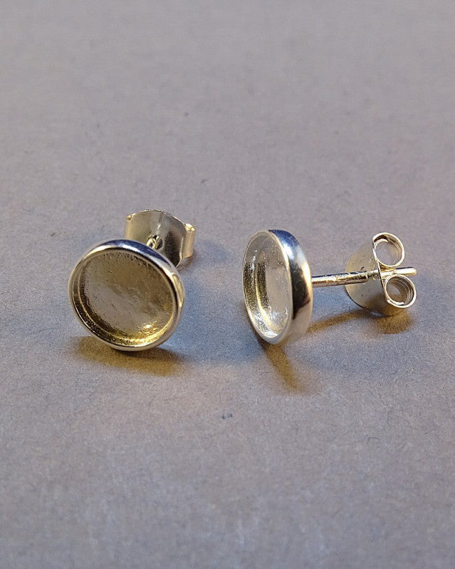 Heavy Silver Collet Style Earstud Round For Cabochon
