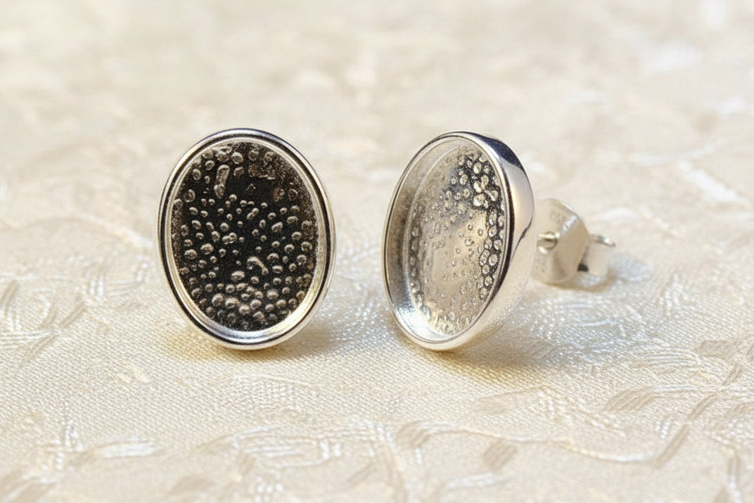 Silver Cup Ear Stud For Cabochon Or Resin