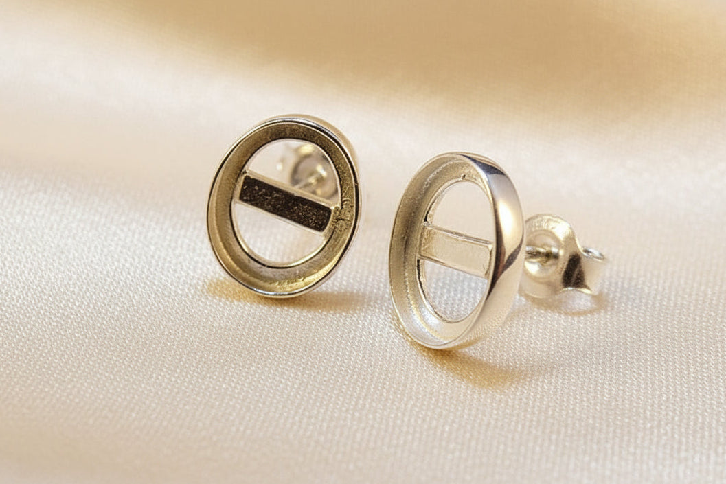 Plain Edge Silver Stud Earring Bezel To Fit Cabochons