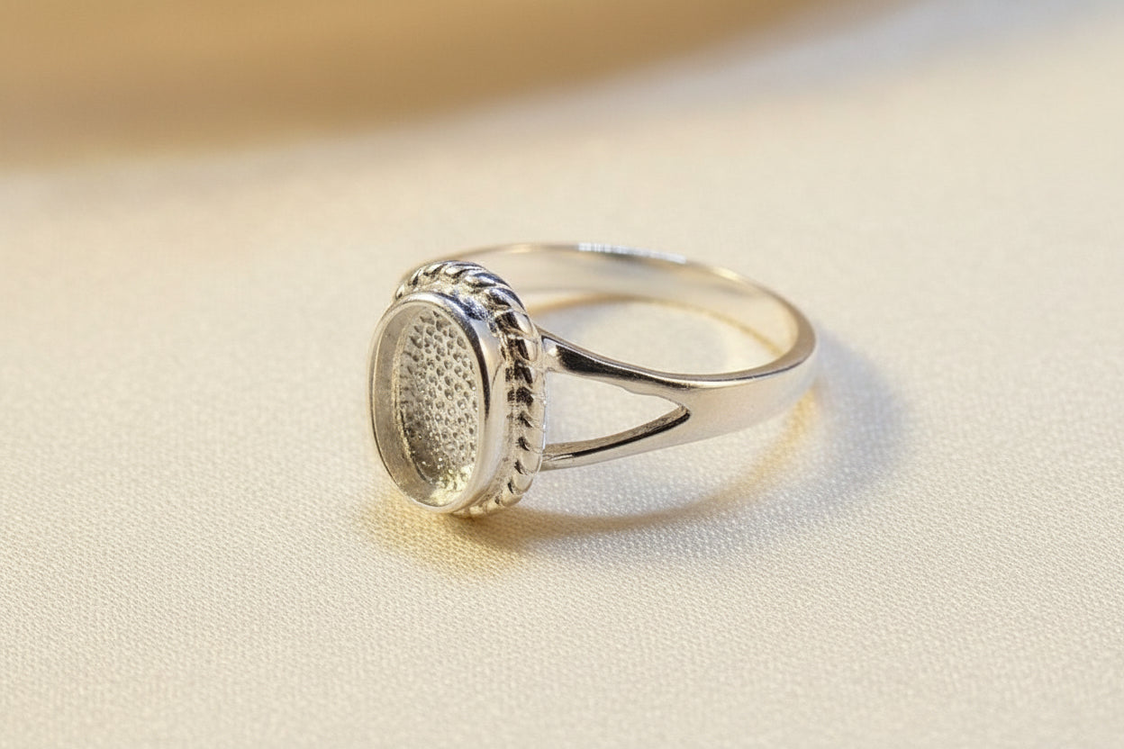 Unset Silver Ring Mount Suitable For Resin Or 9x6 Cabochon