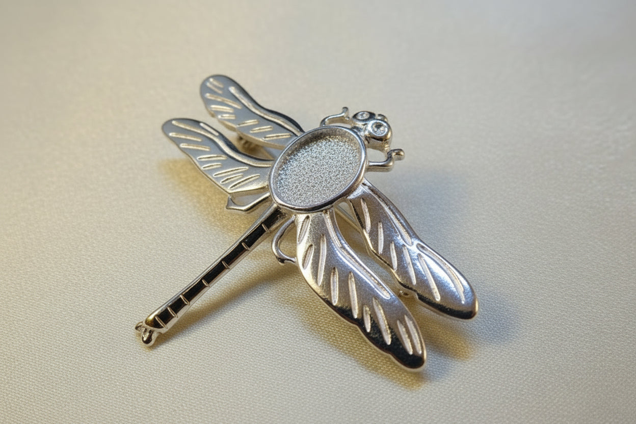 Silver Dragonfly Brooch To Fit 10x8 Cabochon Or Resin