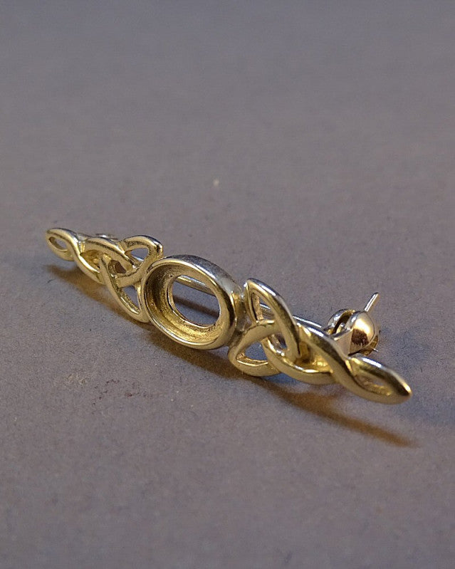 Silver Celtic Brooch Unset To Fit 7x5 Cabochon