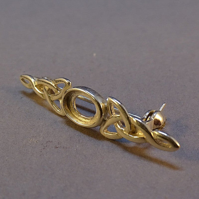 Silver Celtic Brooch Unset To Fit 7x5 Cabochon
