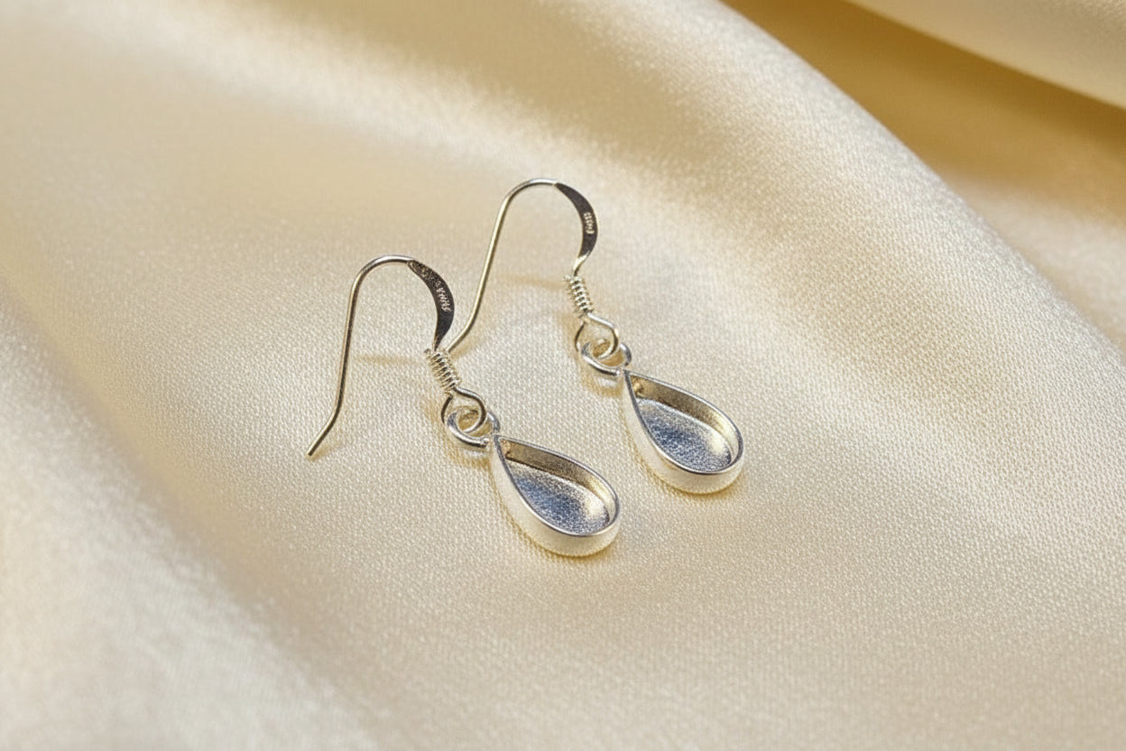 Silver Drop Earrings To Fit Pear Shaped Stone Or Resin