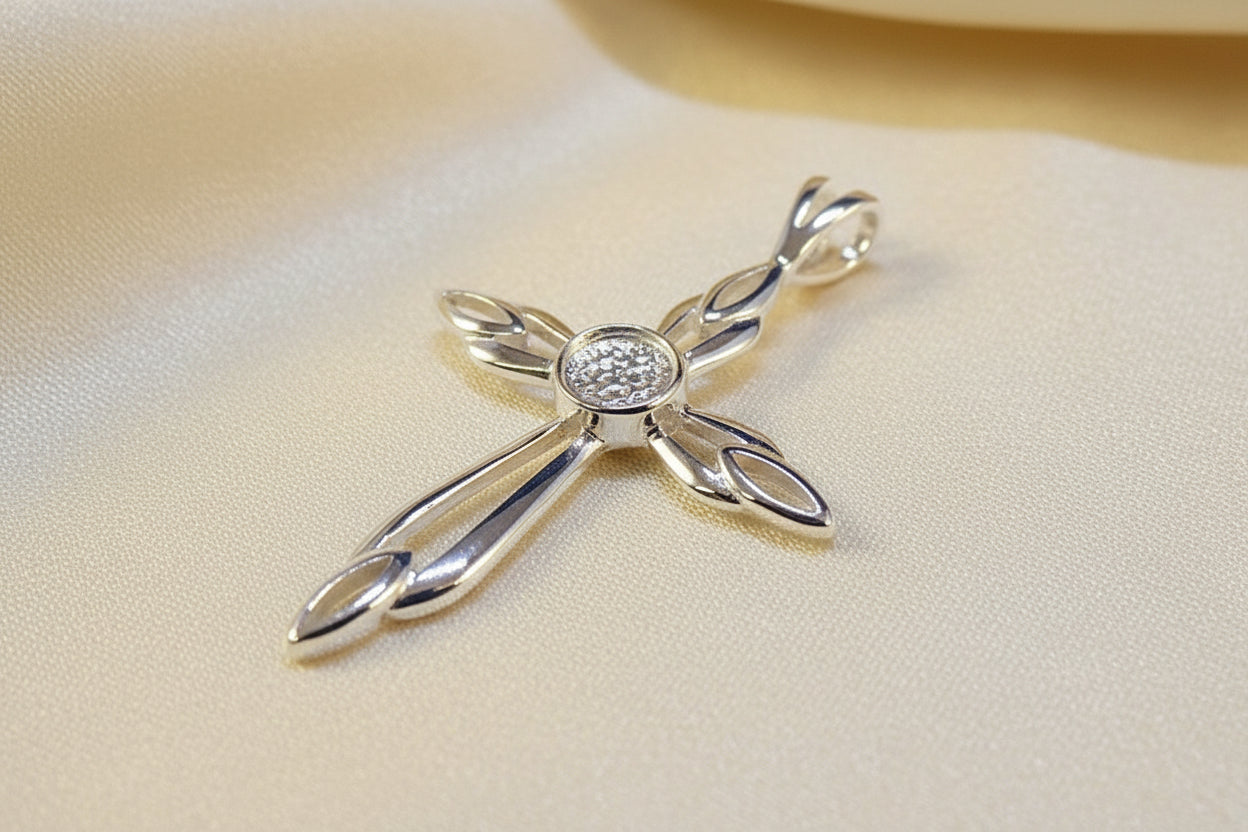 Fancy Silver Cross Setting For 6mm Cabochon Or Resin