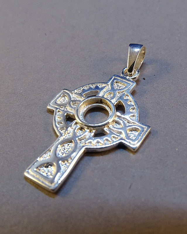 Small Solid Silver Celtic Cross finding for 5mm cabochon