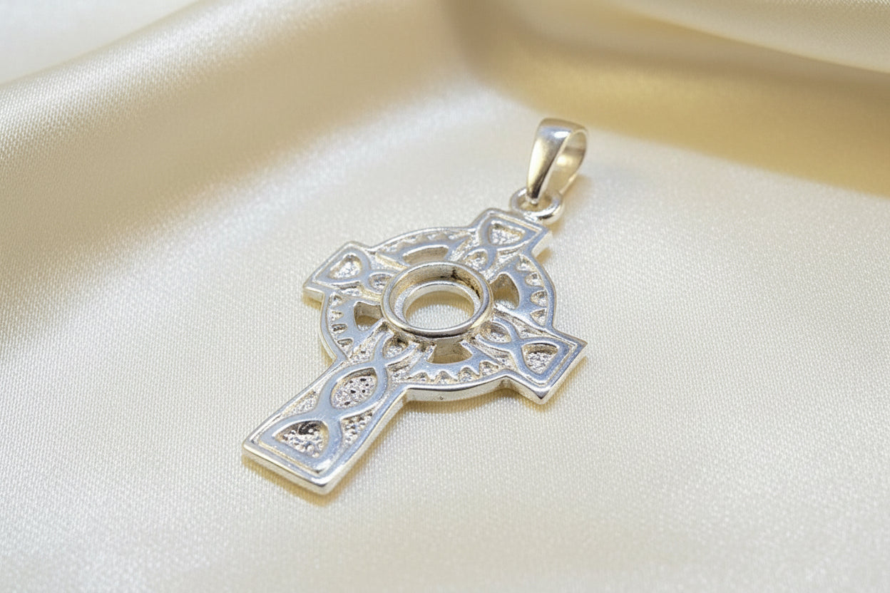 Small Solid Silver Celtic Cross finding for 5mm cabochon