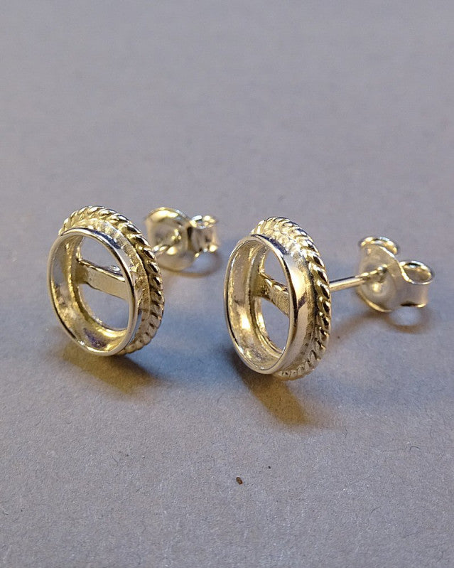 Silver Rope Edge Stud Earring Mount Settings 7x5 or 8x6