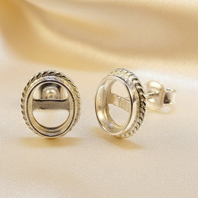 Silver Rope Edge Stud Earring Mount Settings 7x5 or 8x6