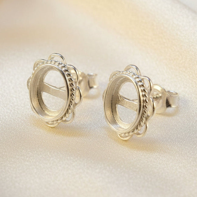 classic Frill Edge Silver Stud Earring To Fit Cabochons