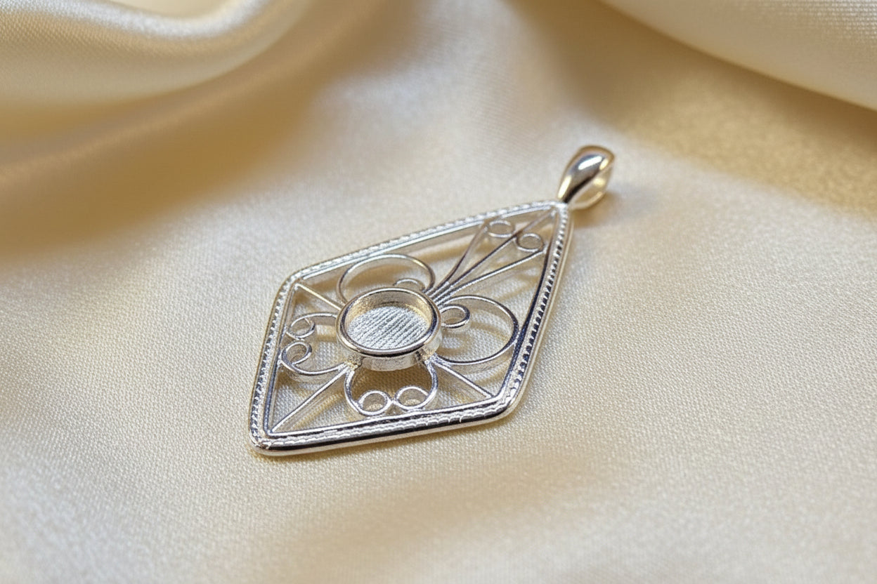 Filigree Pendant Setting For 5MM Gemstone Cabochon
