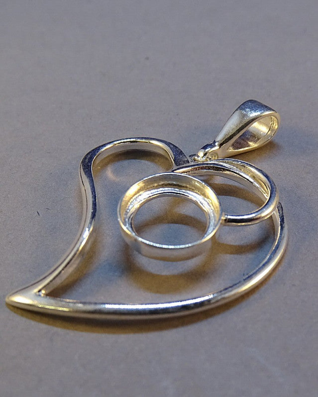 Silver Heart Pendant With Cabochon Setting For 10mm