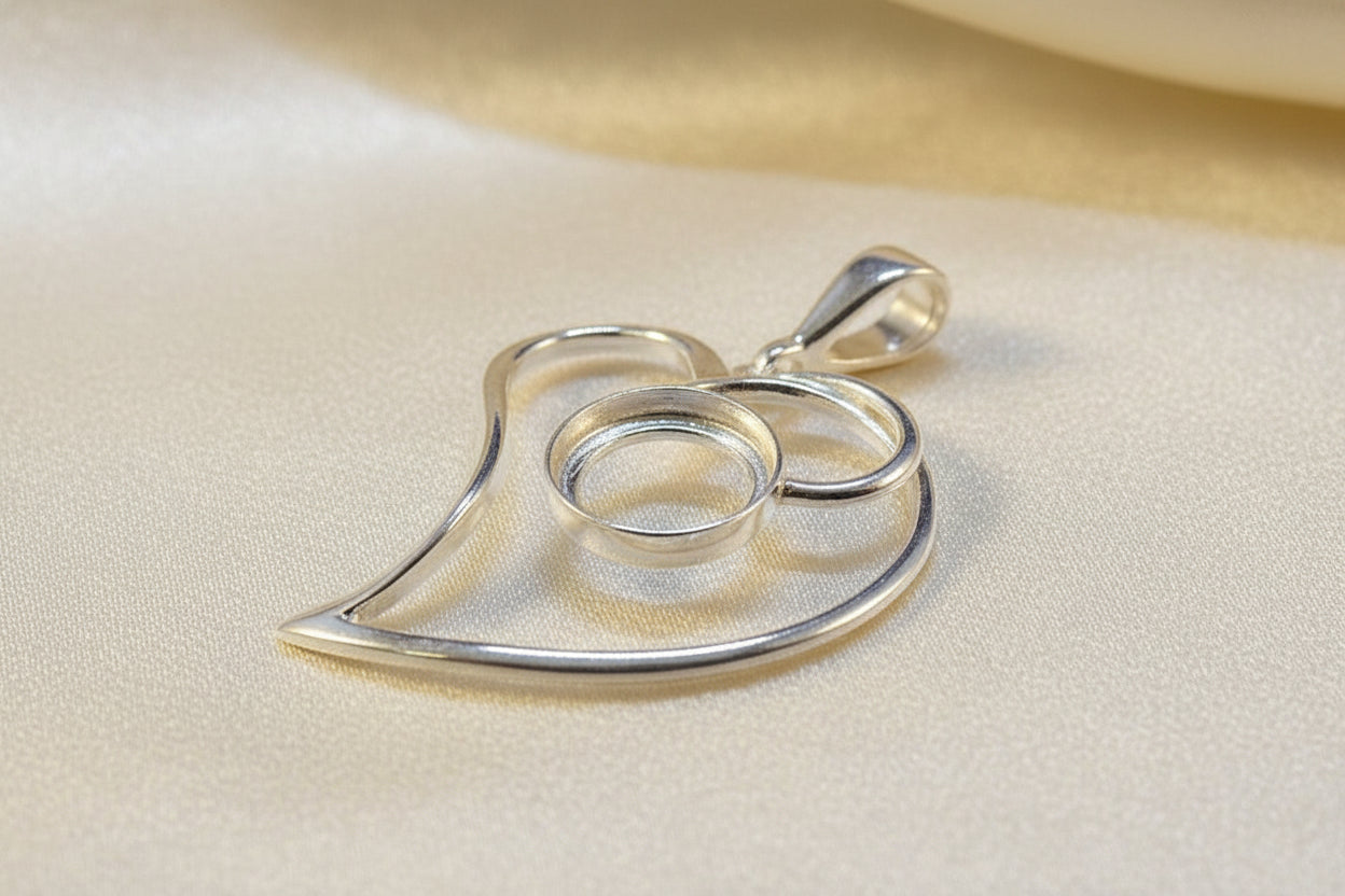 Silver Heart Pendant With Cabochon Setting For 10mm