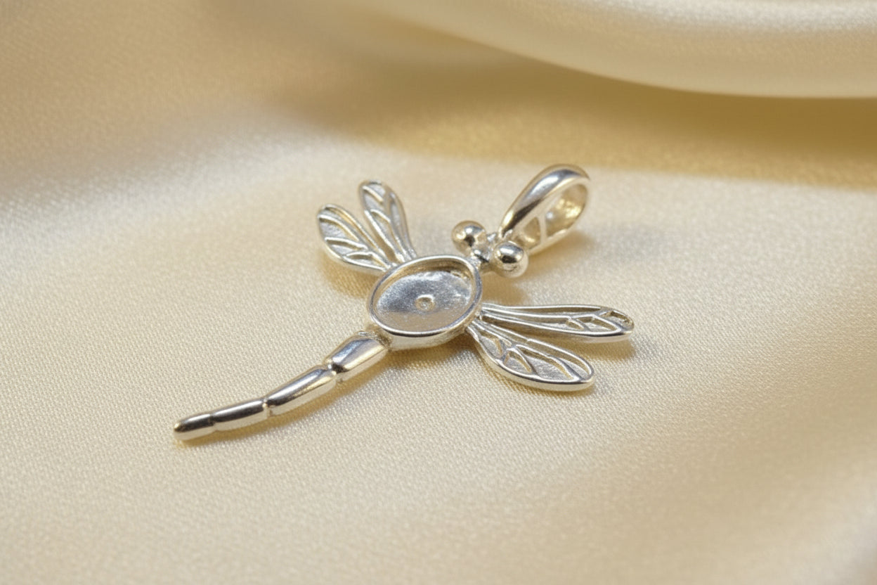 Silver Dragonfly Pendant Setting For 7x5