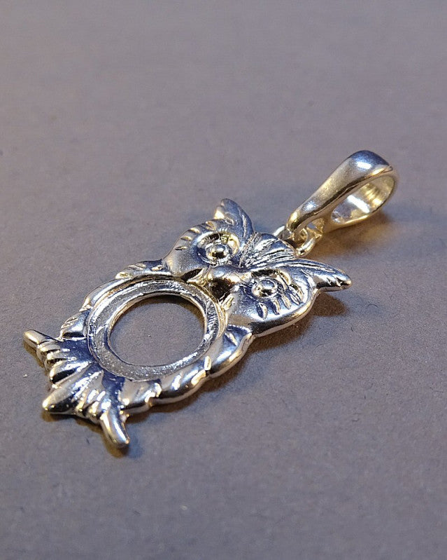 Silver Owl Pendant Bezel For 8MM Stone