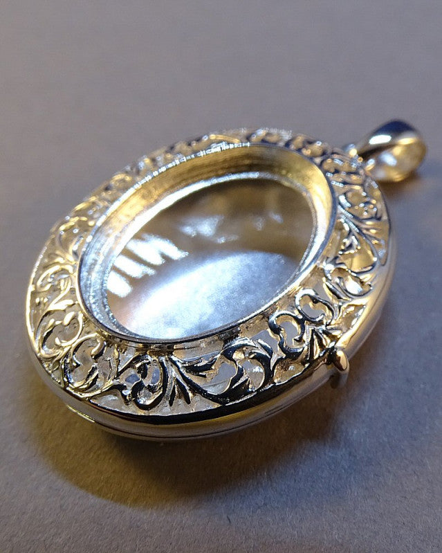 Fillagree Silver Locket Setting For 18x13 Cabochon