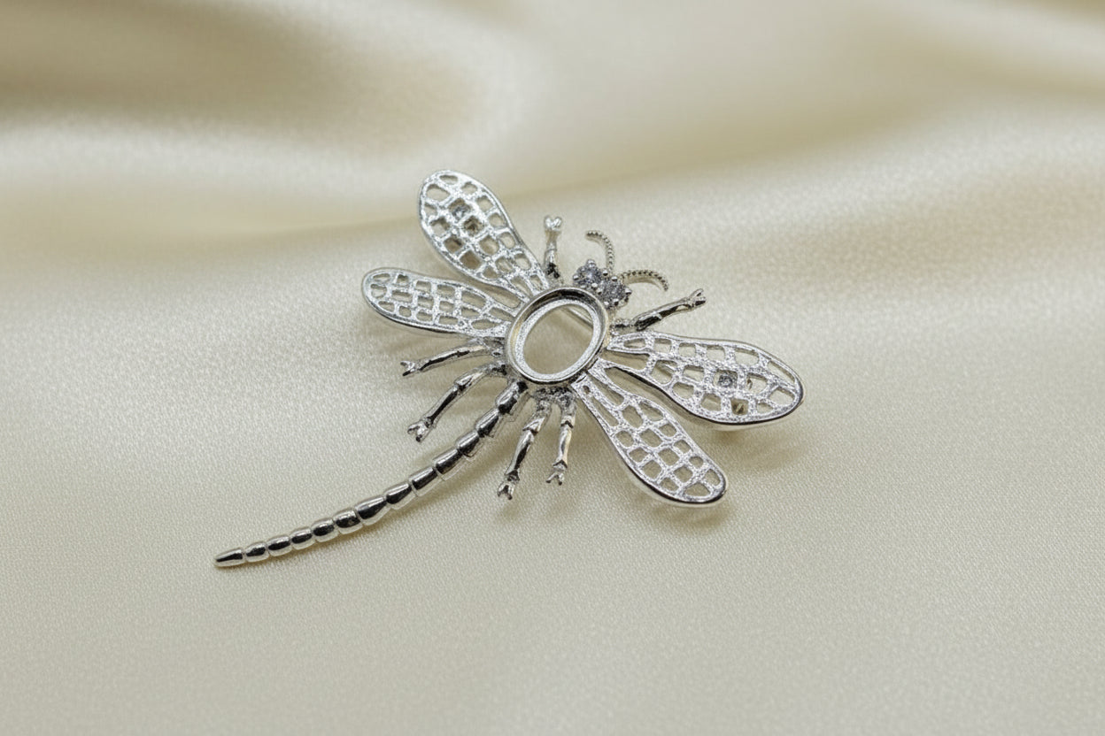 Silver Dragonfly Brooch Mount For 8x6 Stone