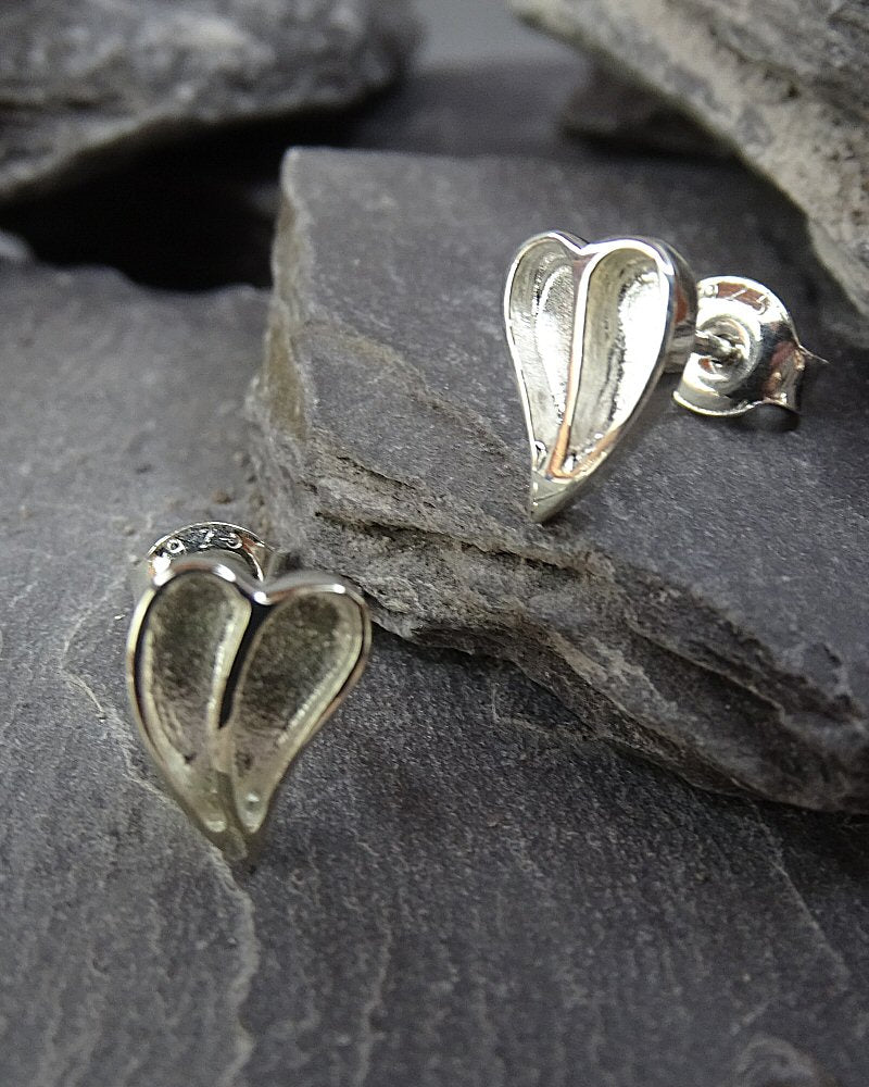 Solid Silver Split Heart stud earrings suitable for resin etc