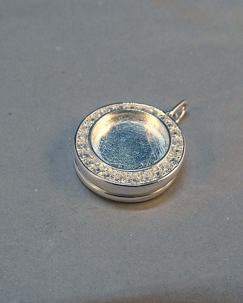 Solid Silver And CZ Locket  suitable for cabochons or Resin