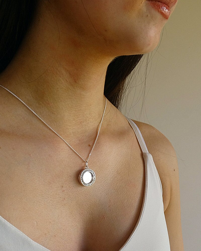 Solid Silver And CZ Locket  suitable for cabochons or Resin
