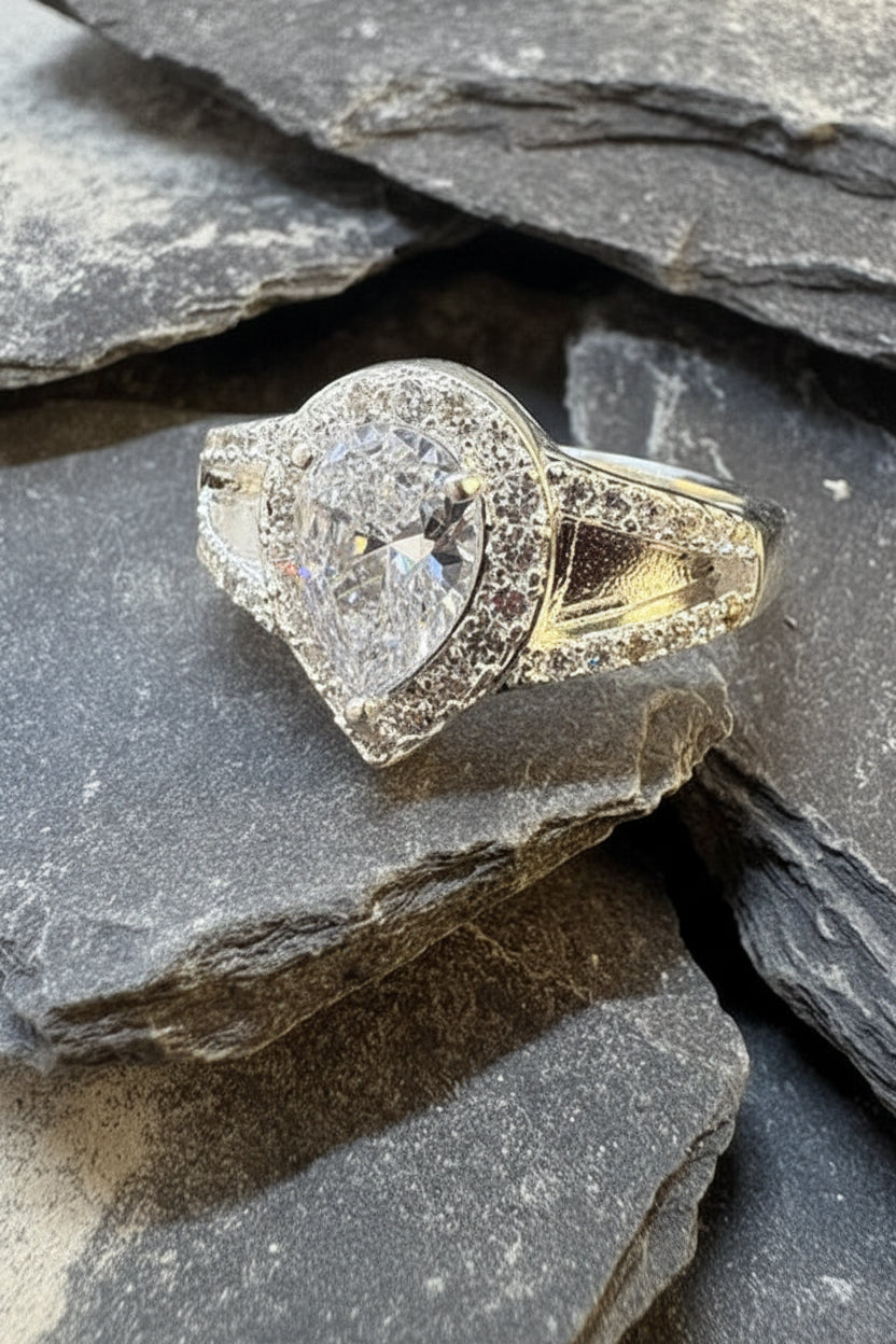 Silver dress ring with stunning pear shape cz Made Specially For Resin