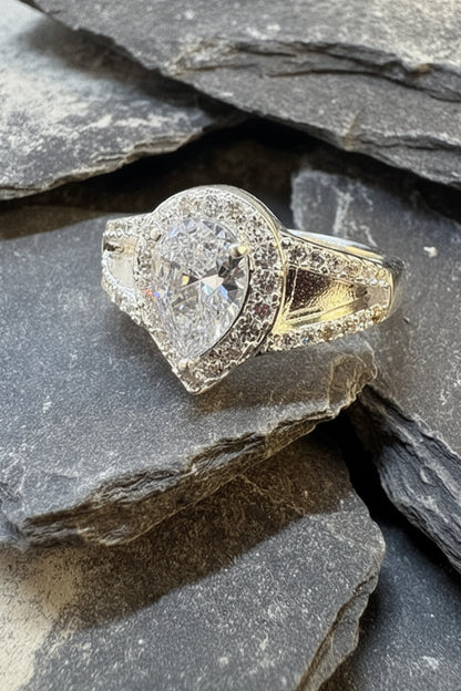 Silver dress ring with stunning pear shape cz Made Specially For Resin