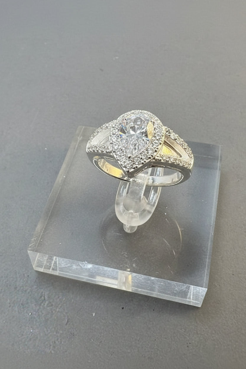 Silver dress ring with stunning pear shape cz Made Specially For Resin