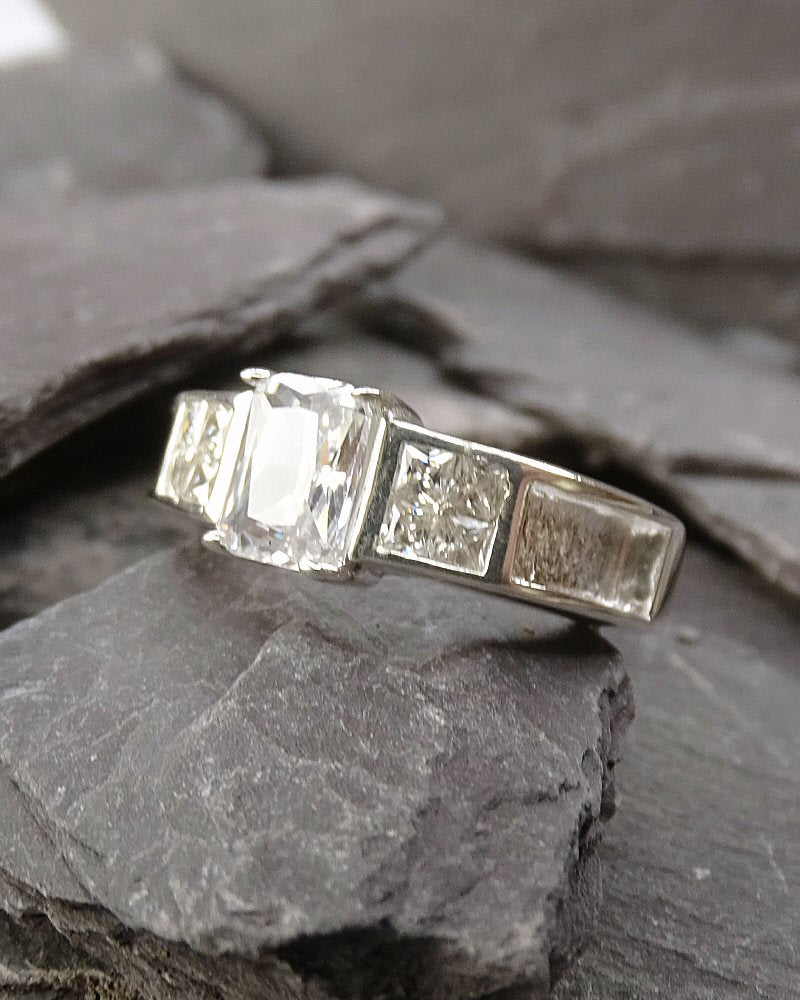 Silver 3 Stone CZ Ring With Shoulders For Resin