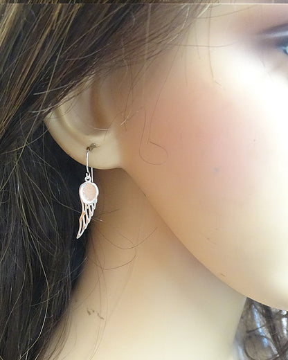 Solid Silver Angel Wing Drop Earrings For 8X6 Cabochons Or Resin