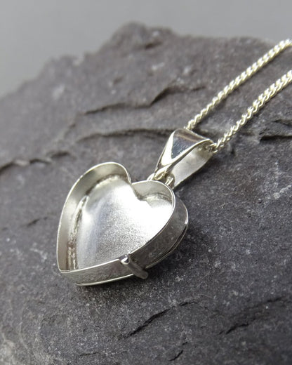 Solid Back  Silver Heart Locket for Ashes Memorial Pendant
