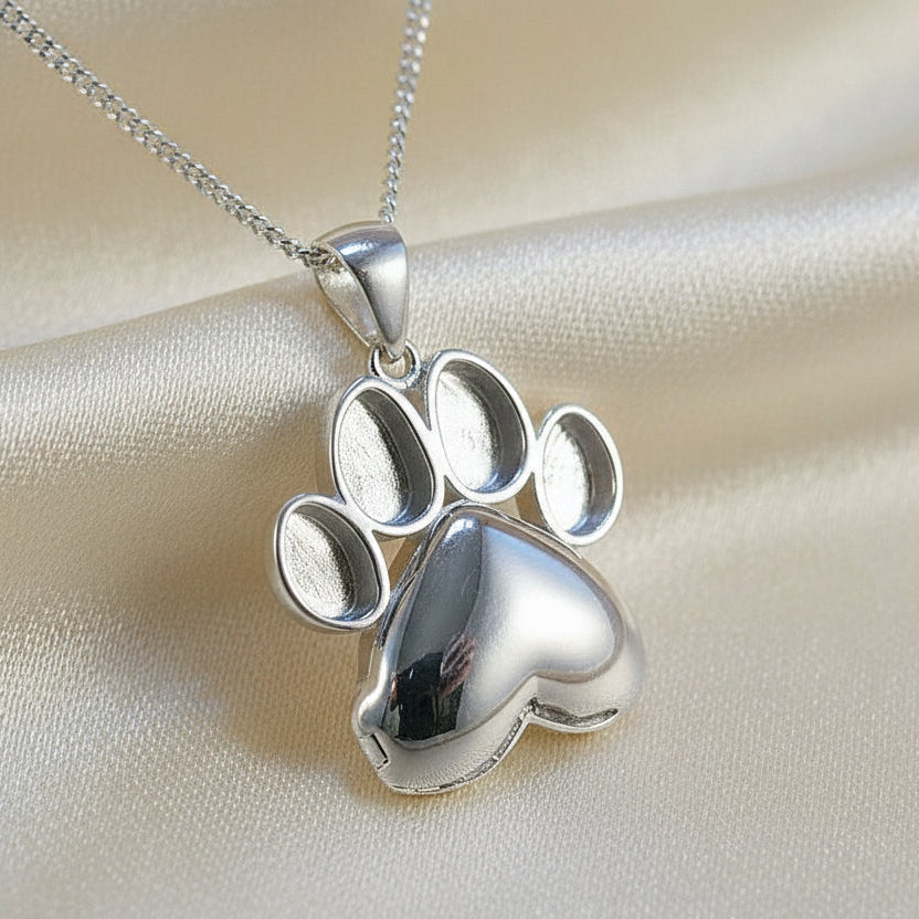 Solid Solid Silver Dog Paw Locket Suitable for Resin