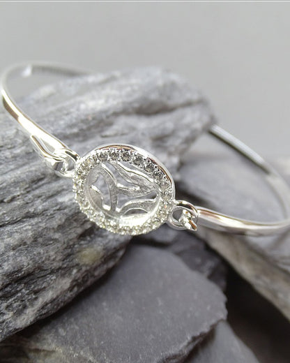 Silver Bangle For 10mm Cabochon Setting With CZ