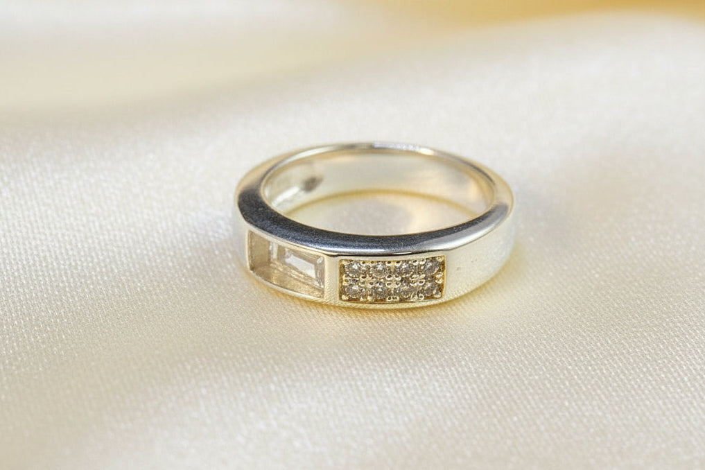 Silver Band Ring With Channel for Resin and sparking cz stones