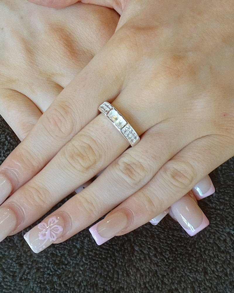 Silver Band Ring With Channel for Resin and sparking cz stones