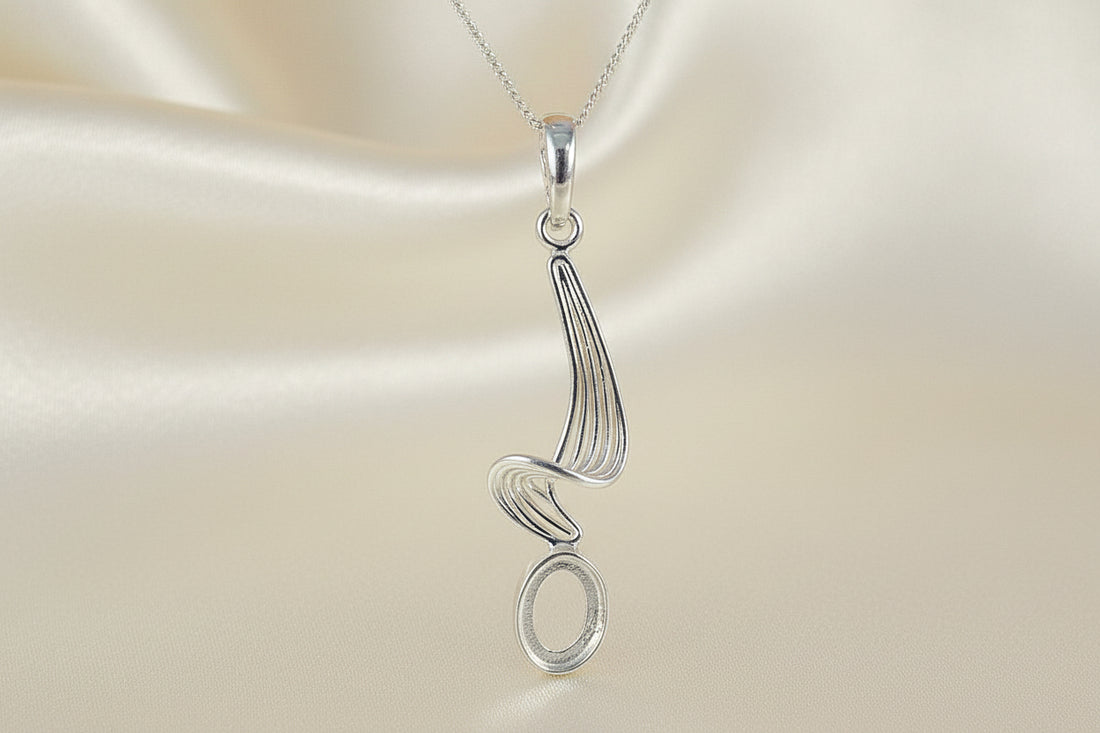 silver wavey drop pendant for cabochon